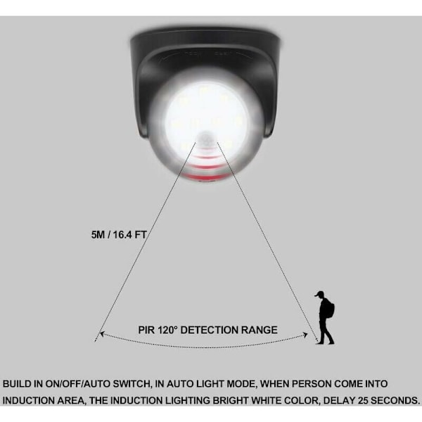 Utomhusvägglampa med rörelsesensor 1000 lumen LED-utomhusbelysning Batteridriven trådlös belysning 360 graders panorerings- och lutningsfunktion