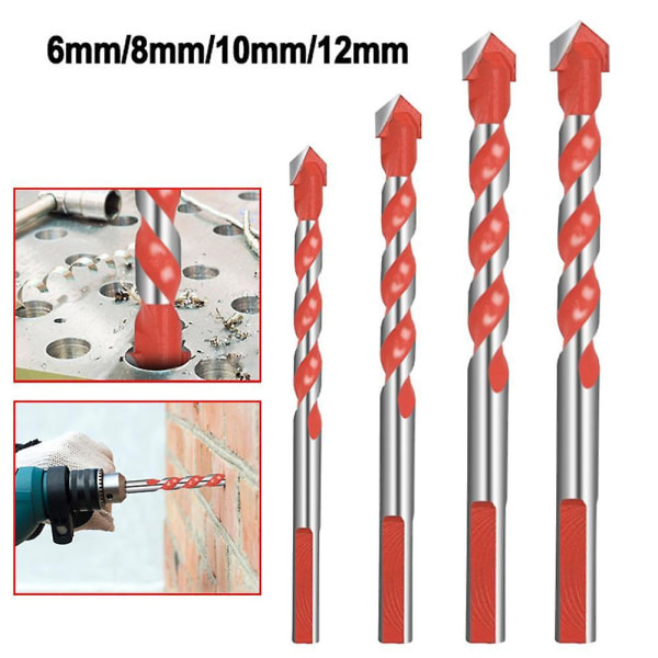 12 stk Carbide Twist Drill Bit Set (12mm, 10mm, 8mm, 6mm) For vegg, speil, metall, fliser, tre, marmor, glass