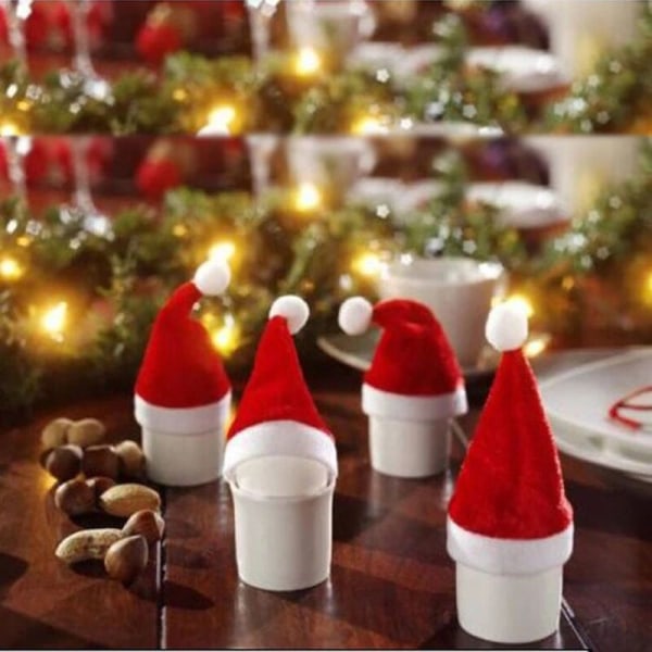 10 st/set Mini Santa Hat Jultomte Hat Jul Cider Flaskkorkar Julgåva Kepsar För Nyårsträd Prydnad Dekor