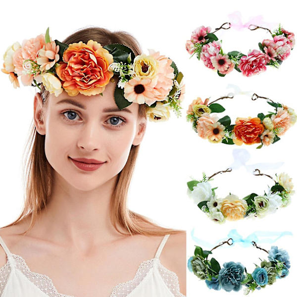 Blomster Hovedbånd Blomsterhårbøjle Bohemian Blomsterkrone Kvinder Bryllup Hårbånd