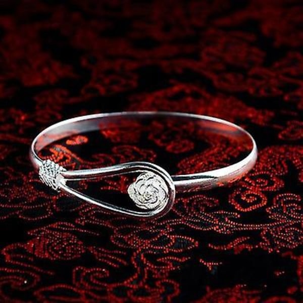 Elegant Clip-On Knap Dame Sølv Armbånd Blomster Design Sølv Charm Armbånd Bangle Klassisk Bangle Smykker til Kvinder Piger(925 belagt