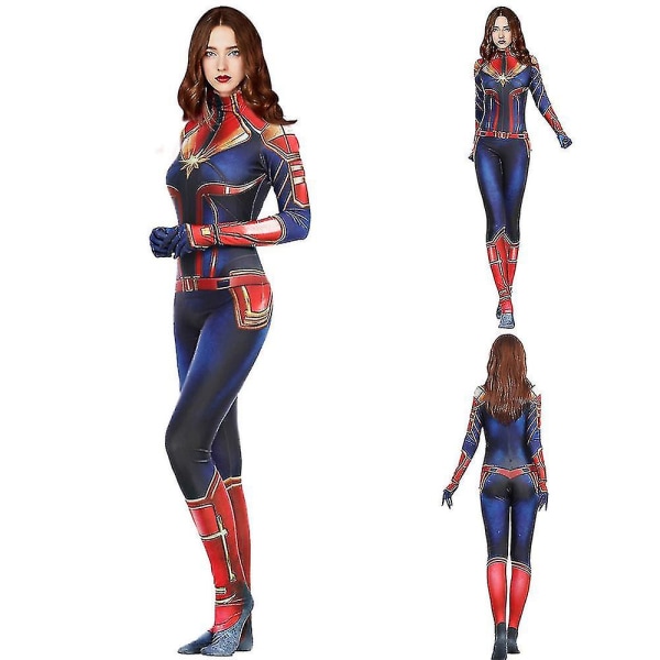 Captain Marvel Cosplay Bodysuit Hero Suit Halloween Rollspel Jumpsuit Kvinnor Karnevalsfest Fancy Dress Up Kostymer