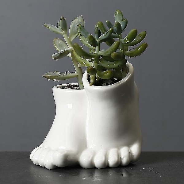 Keramisk Blomsterpot Fodformet Have Hjemmekontor Dekorativ Plantepotte（Hvid）