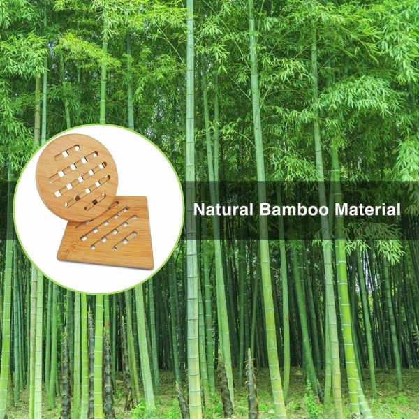 Naturligt trä glasunderlägg set med 4 bambu glasunderlägg Värmebeständiga glasunderlägg för köksbänkskiva tekannor