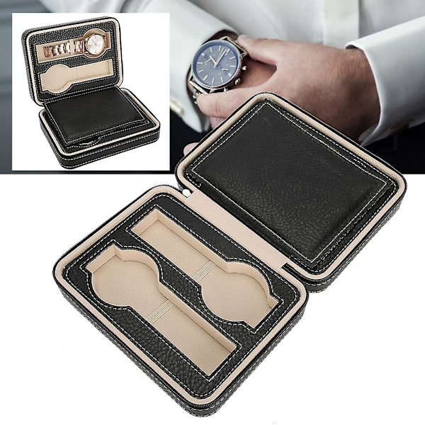 4Grids Bærbar Rejse Ur Display Opbevaringsboks Lynlås Samler Etui Organizer