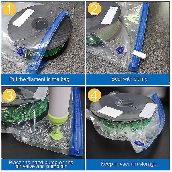 3D-skriver PLA/ABS/TPU filament vakuum oppbevaringspose filament tørketrommel 11 stk