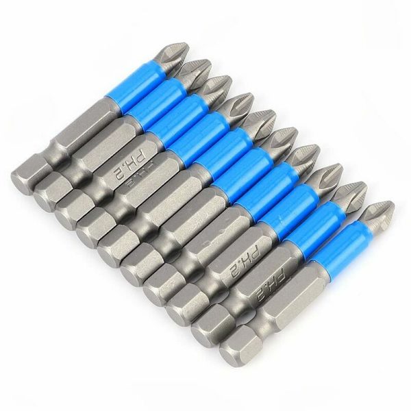10 st/set S2 halkfria skruvmejselbits magnetiska Phillips-bits solida legering stål PH2 x 50 mm sexkantskaft slagtåliga skruvmejselbits slagdrivare