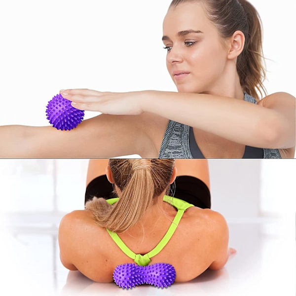 Massasjeball, 7,5 cm Piggmassasjeball og 15 cm Fotmassasjerulle, Massasjeballsett - For å slappe av stramme muskler, Lilla
