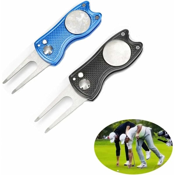 2 st vikbara golfbanor i metall med magnetisk bollmarkör, hopfällbar och bärbar lätt miniverktyg