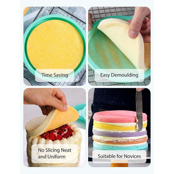 Lagerkakaform, 4 st kakformar i silikon, runda bakformar i silikon, läckagesäker lagerkakaform, non-stick bakform (6 tum grön)
