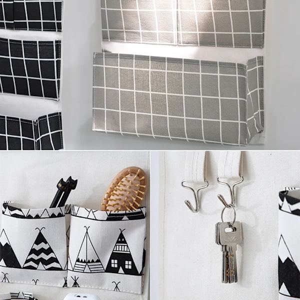 Väggmonterade förvaringsväskor med 5 fickor, vattentät hängande arrangör för vardagsrum, badrum, sovrum, kök, 33 x 57 cm (grårutig)