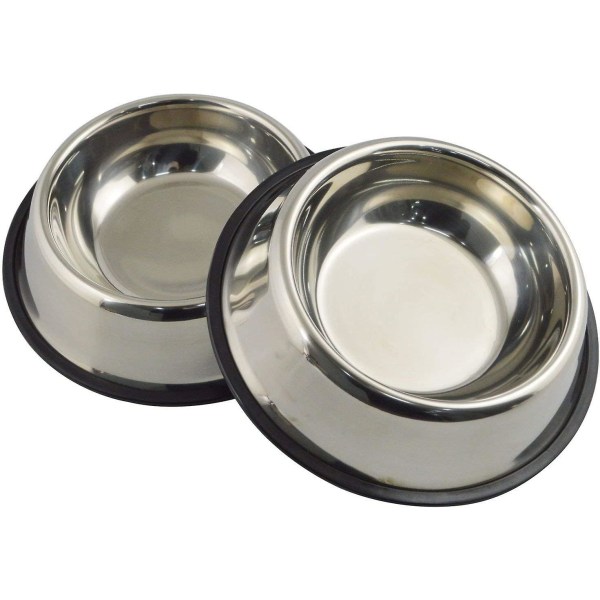 Hundeskål i rustfrit stål med gummibund til alle kæledyr Foderskål og vandskål Perfekt valg (sæt med 2)