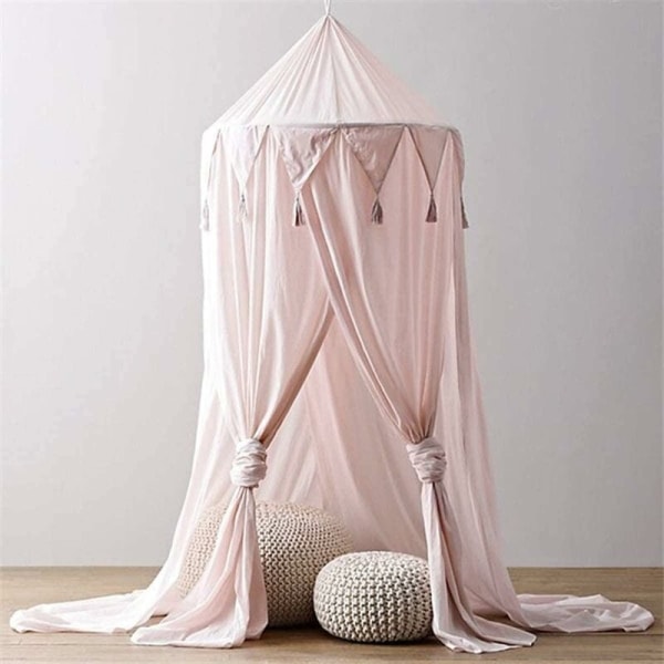 Baby sänghimmel, flickrum dekoration baby lekstuga muslin myggnät, höjd 240 cm rosa