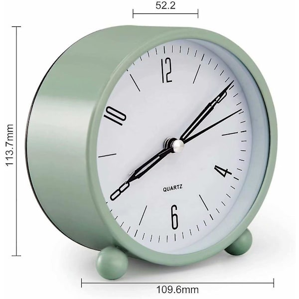 Herrklocka 4 tum rund tyst analog tickande väckarklocka med nattljus batteridriven ultra tyst väckarklocka grön (som visas, grön)