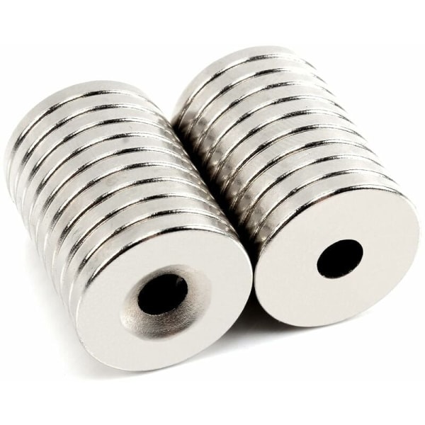 Magnete20 neodymmagneter, runda magneter för användning med skruvar (20 x 3 hål 5 mm)