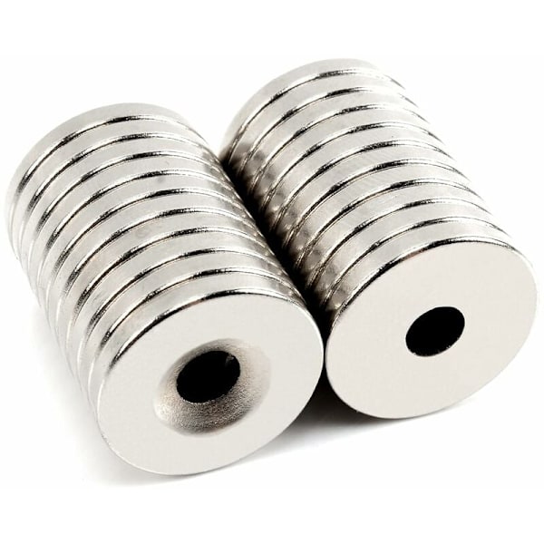 Magnete20 Neodymmagneter, Runda magneter för användning med skruvar (20 x 3 hål 5 mm)