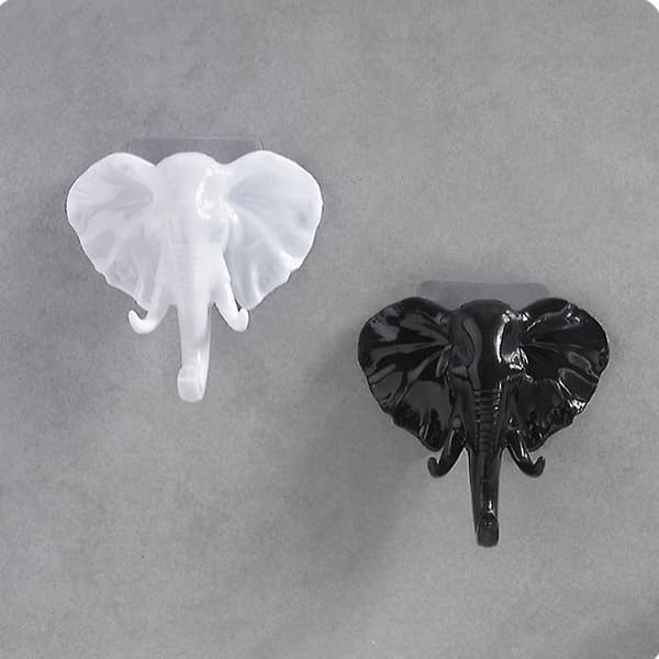 2 stk. Hvide dyreformede vægkrog Dyrekrog Nøgle Sort Elefant Resin Materiale
