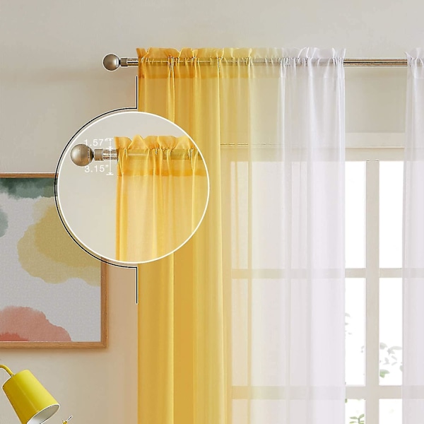 Gule Ombre Faux Linned Gardinpaneler Til Soveværelse Stue Stanglomme, 2 Tone Reversible Gradient Voile Semi Vindue Gardiner, Privatliv Og Lys Fil