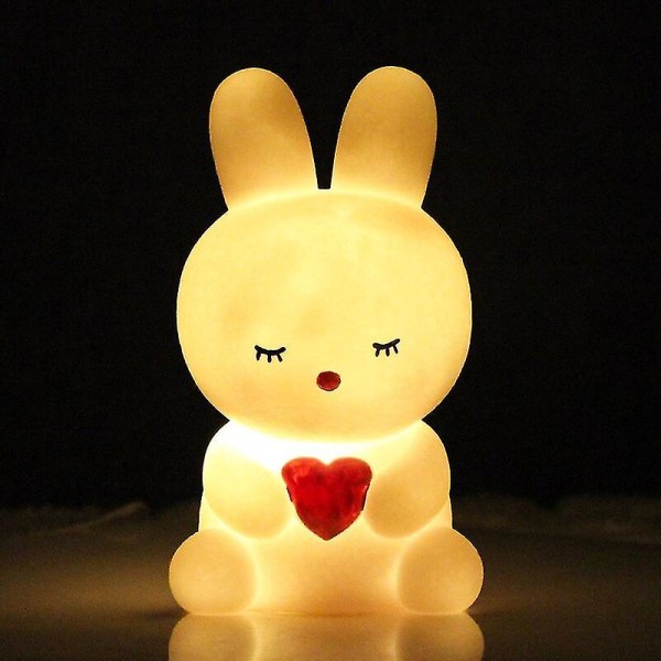 Påskehare holder gulerod/hjerte LED-natlampe til børn, sengelampe, påskekanin-dyrepynt（A--Love Bunny）