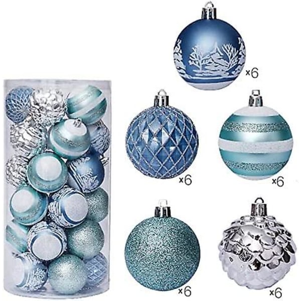Set av 30 julkulor 6 cm juldekoration dekorationslåda hänge julgran (blå)
