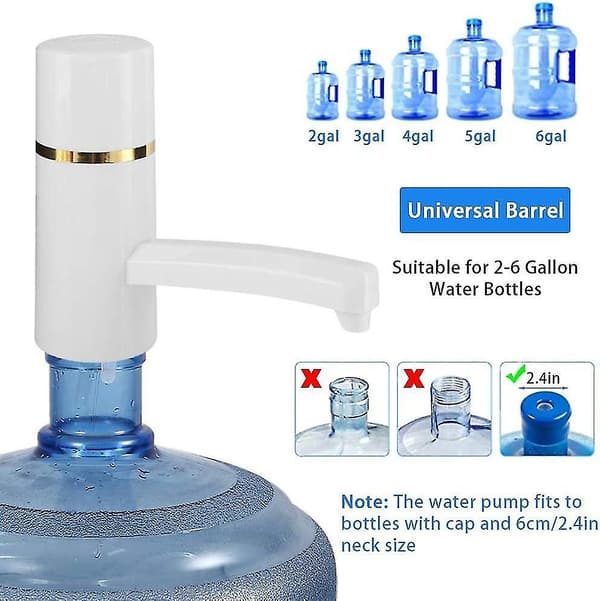 Vit Bärbar Elektrisk Vattenpump, USB Laddningsbar Sladdlös Universell Vattenflaskpump, Automatisk