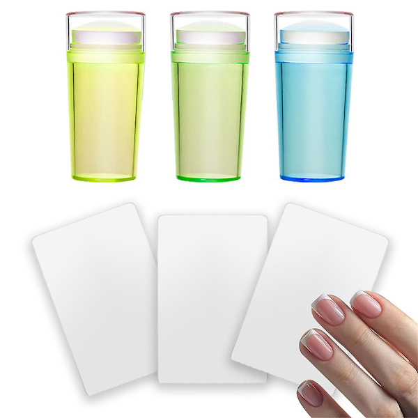 3 sæt silikone negle stempler fransk spids, silikone stempler fransk spids negle stempler kit med skraber（typestyle1）