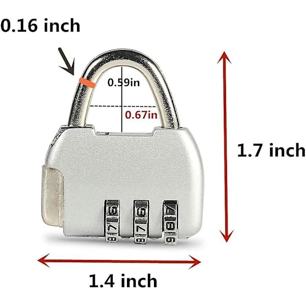 Hængeslåse, sæt med 3 3-cifrede kombinationshængelåse, kodet hængelås velegnet til rejser