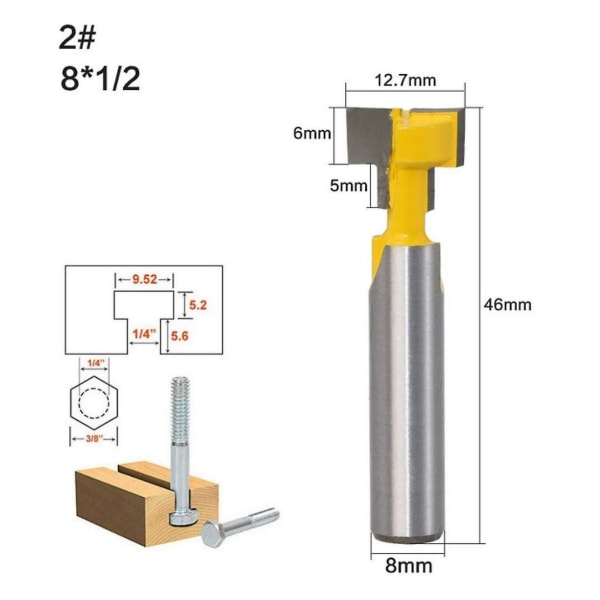 T-spor og T-skinne Solt Cutters 8mm Skaft Professionelle Træbearbejdning Skæreværktøjer 8*3/8+8*1/2