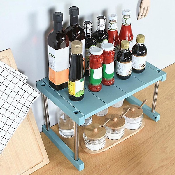 Køkken skab hylde arrangør udvidelig stabelbar krydderi rack til skål sauce sort（Sort)