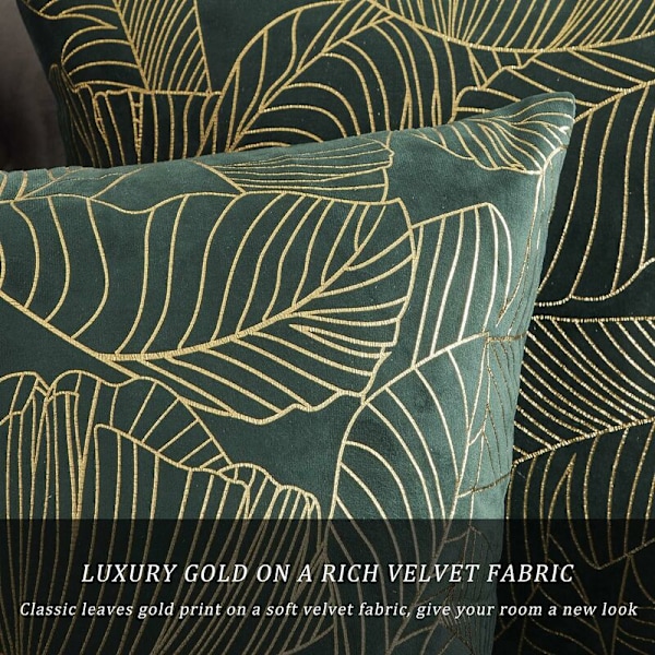 Kuddfodral 50x50cm Sammet Guld Blad Kuddfodral Grönt Dekorativt Kuddfodral Överkast Kudde för Soffa Sovrum Vardagsrum Set om 2