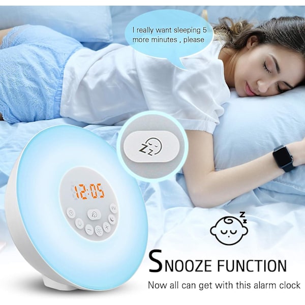 Soluppgångslarm Klocka Wake-up Light Uppgraderad Ljuslarmklocka med Soluppgång/Solnedgångssimulering Dubbel Alarm och Snooze-funktion, 6-färgad omgivande ljus