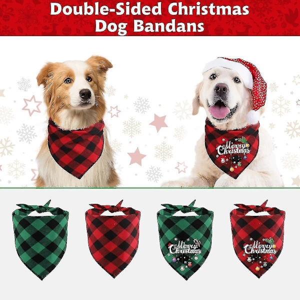 2-pack hundbandanas, stora julrutiga husdjurssjalar, triangelförkläden, god jul-tryck husdjurshalsduk