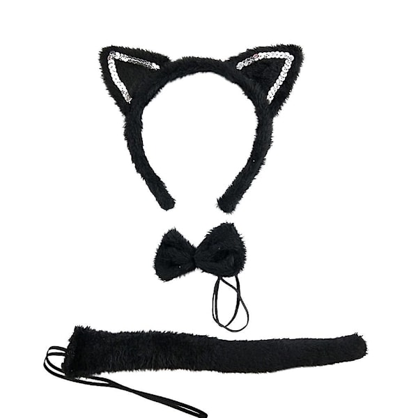 3 stk Festivalfest for katteøre hårbøyle hale slips sett Halloween jul kvinner jente pannebånd kostyme cosplay hodeplagg