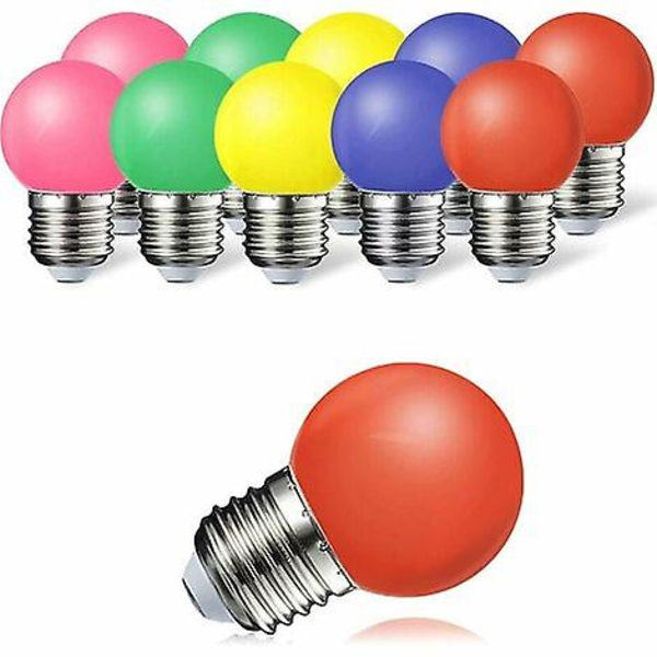 10-pack E27 LED-färglampa 1w färgglad lampa 300lm energibesparande färgljus 360 vinkel, röd, gul, blå, grön och rosa