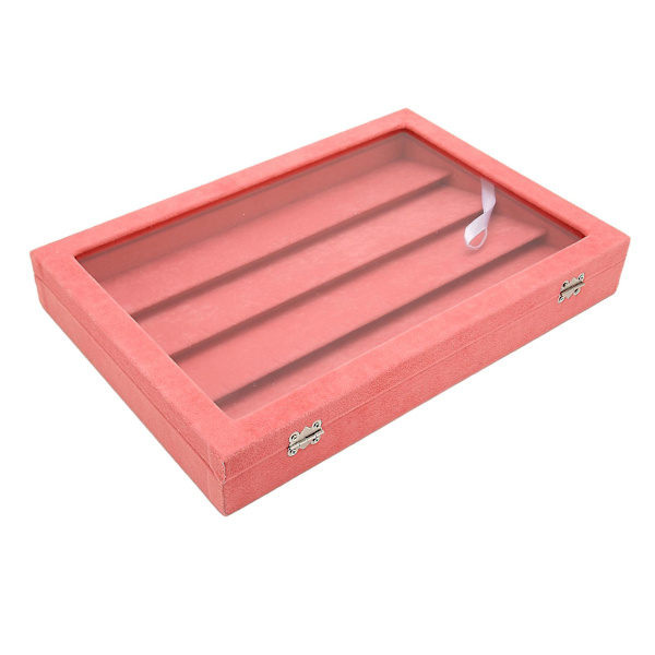 Stiftdisplayfodral Rosa Stor Elegant Massivt Trä Dammtätt Glasfönster Myntdisplayfodral för Smycken Badge Rosa
