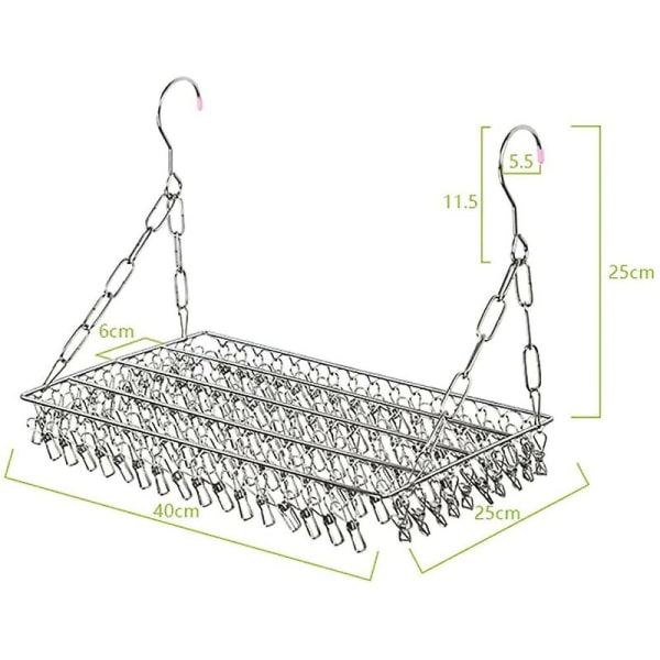 Sock torktumlare, rostfritt stål torkhängare med 100 hängande vindtäta klämmor