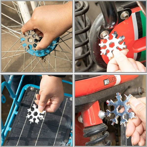 18-i-1 multifunktionsfickverktyg i rostfritt stål, snöflingaform, flasköppnare för camping, resor, äventyr (presentförpackning)