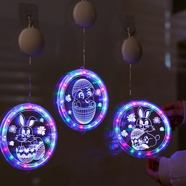 Påskhare Ägg Hängande LED Fönsterljus, Sugkopp Batteridriven Dekoration #2