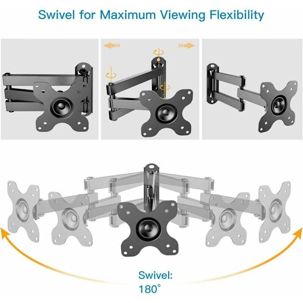 TV-väggfäste för 13-30 tums TV - Lutning, vridning och 35 cm förlängning - Lämplig för platta och böjda TV-apparater upp till 10 kg - VESA 100 x 100 / 75 x 75 mm