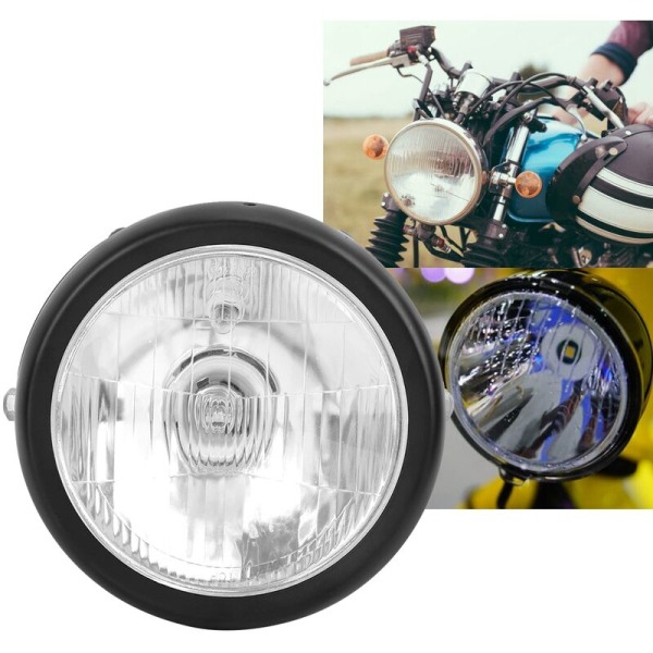 Retro svart legeringsskal vit lins rund motorcykel framstrålkastare Passar för CG125 GN125