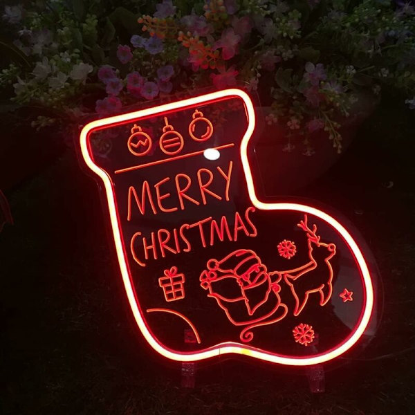 Julstrumpa Neon Skylt Röd 3D Akryl LED Neon Ljus Ord XMAS USB-driven Dimbar Skrivbordslampa för Hemmakontor Jul Fest Bar Dekoration
