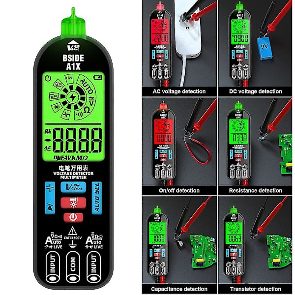 Anti-burn elektrisk digitalt multimeter multifunksjonell bærbar spenningsdeteksjonstester for hjemmet（Uten veske，svart）
