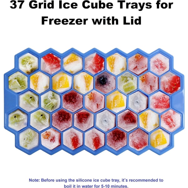 37-ruudukon silikoniset jääpalamuotti - kannella, sininen, pienet jääpalamuotti jääkaappiin, cocktaileihin ja jääkahvikuppeihin