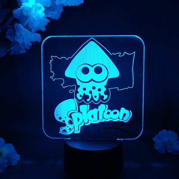 Splatoon Nintendo Squids And Octopus 3d Nattljus Anime Rumsinredning Söt Födelsedagsfärg Present LED-lampa Manga Kid Love PresentSolid Black Base