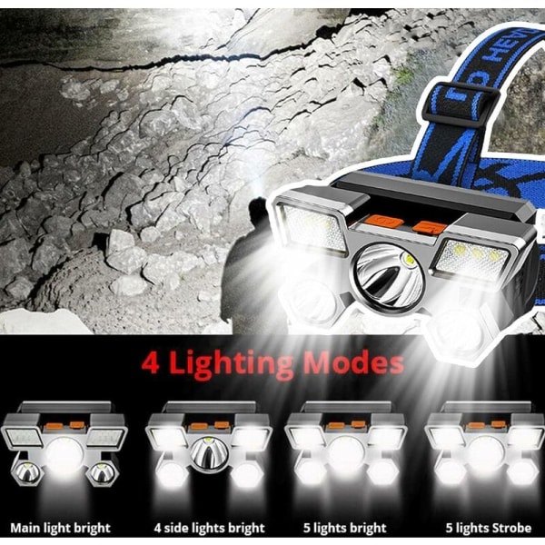 LED starkt ljus med lång räckvidd, USB uppladdningsbar för utomhusbruk - vattentät I2a0 lampa för camping