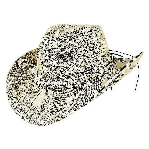 Hat Halm Hat Til Western Cowboy Hat Trendy Sol Hat Strand Cap（Beige）