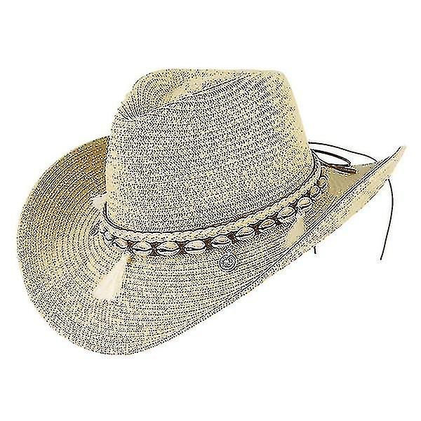 Hat Straw Hat For Western Cowboy Hat Trendy Sun Hat Beach Cap（Beige）