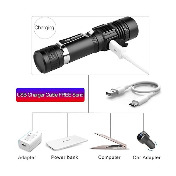 Polkupyörän valo, pyöräilytaskulamppu USB-ladattava häikäisyn taskulamppu ulkovalaistus Led-polkupyörän valot edessä ja takana.(musta)