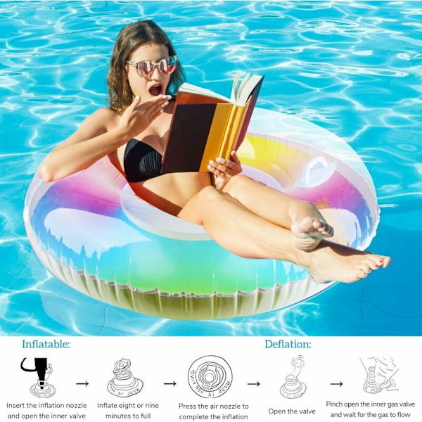 Paljettbadring, poolboj, poolflottör för barn och vuxna, transparent paljettboj, uppblåsbara vattenlekar för simbassäng och