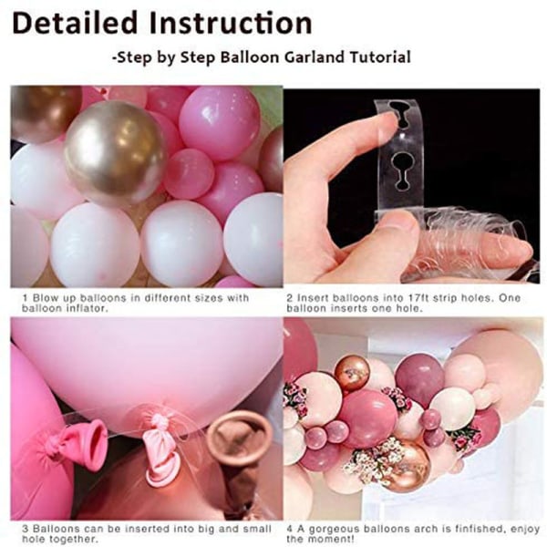 96-pack rosa rosa ballongbåge girlandsats latexballonger